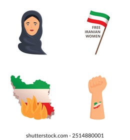 Collection of icons representing support for iranian women's rights and freedom