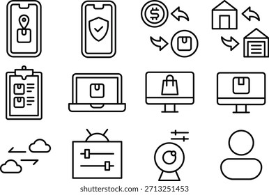 Colección de iconos que representan la tecnología y las características de seguridad aisladas sobre fondo transparente