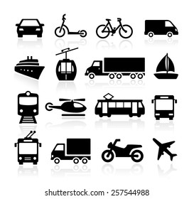 Collection of icons representing transportation and travel.