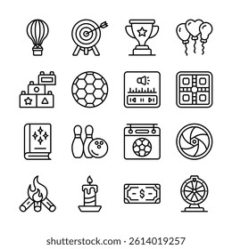 A collection of icons representing various activities and entertainment options