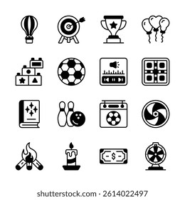 A collection of icons representing various activities and entertainment options