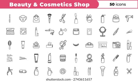 A collection of icons representing various beauty and cosmetics products and tools