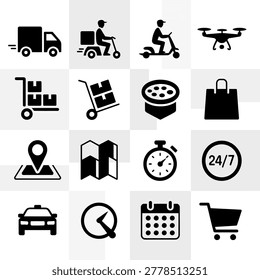 Collection of icons representing various delivery methods and logistics services for modern businesses