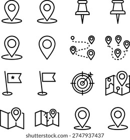 Collection of icons representing various location and navigation symbols