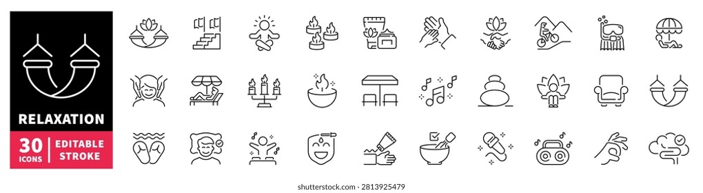Collection of icons representing various relaxation and wellness activities and concepts
