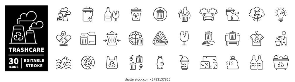 Collection of icons representing waste management and recycling concepts
