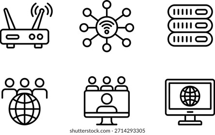 Collection of icons representing wireless networking and global connectivity