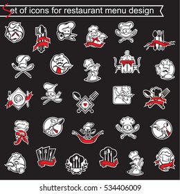 colección de iconos para el diseño del menú del restaurante sobre fondo negro