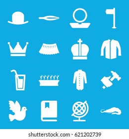 Collection icons set. set of 16 collection filled icons such as alligator, globe, tweezers, hat, powder, jacket, skirt, hummer, plant in pot, book, cocktail, crown, bird