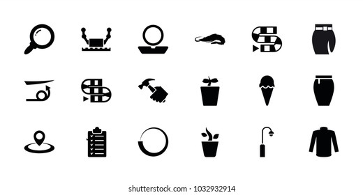 Collection icons. set of 18 editable filled collection icons: alligator, straight hair, powder, sweater, skirt, dice game, plant in pot, robot, search, loading, ice cream