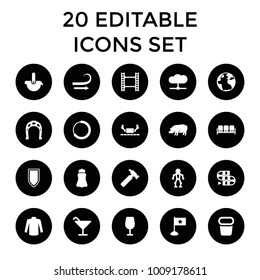 Collection icons. set of 20 editable filled collection icons such as sofa, globe, pig, cocktail, sweater, skirt, hummer. best quality collection elements in trendy style.
