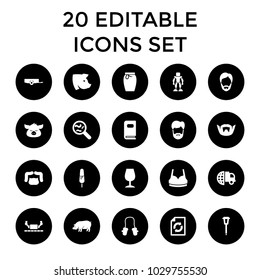 Collection icons. set of 20 editable filled collection icons such as barrow, pig, baby mitten, man hairstyle, sport bra. best quality collection elements in trendy style.