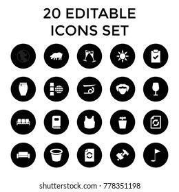 Collection icons. set of 20 editable filled collection icons such as sofa, straight hair, cocktail, skirt, reload, hummer. best quality collection elements in trendy style.