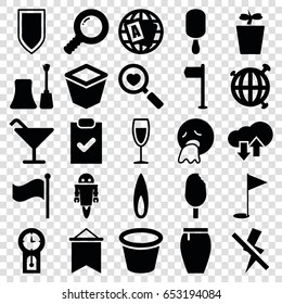Collection icons set. set of 25 collection filled icons such as nail polish, globe, cocktail, skirt, vomiting emot, ice cream on stick, pot for plants, plant in pot