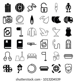 Collection icons. set of 36 editable filled and outline collection icons such as reload, international delivery, pot for plants, globe, photo album, flame, book, pendulum