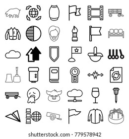 Collection icons. set of 36 editable outline collection icons such as arrow up, barrow, brush, cocktail, jacket, skirt, reload, flag, vomiting emot, movie tape, street lamp