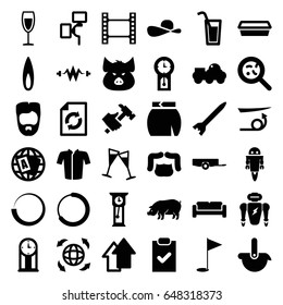Collection icons set. set of 36 collection filled icons such as barrow, pig, sofa, straight hair, man hairstyle, globe, jacket, skirt, reload, hummer, pot for plants, bacteria