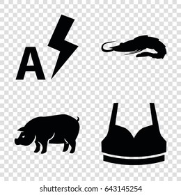 Collection icons set. set of 4 collection filled icons such as alligator, pig, sport bra