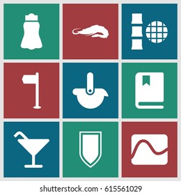 Collection icons set. set of 9 collection filled icons such as alligator, Cocktail, skirt, book, robot, shield, electricity, internet