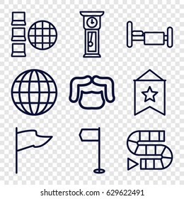 Collection icons set. set of 9 collection outline icons such as man hairstyle, bed, pendulum, flag, internet, dice game