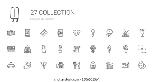 collection icons set. Collection of collection with bar chart, cupcake, father, gym, poseidon, heart, car, ice cream, bouquet, magic, flower. Editable and scalable icons.