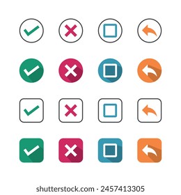 Colección de iconos, de color plano con sombras. Conjunto de iconos de línea fina. Ilustración vectorial plana