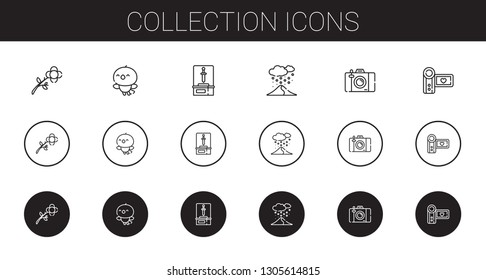 collection icons set. Collection of collection with flower, bird, sword, snowing, photo camera, camcorder. Editable and scalable icons.