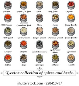 Collection of icons set for spices and herbs on a white background