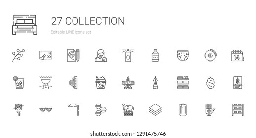 collection icons set. Collection of collection with trolley, layer, elephant, macarons, mustache, glasses, helicopter, towels, pen, airplane. Editable and scalable icons.