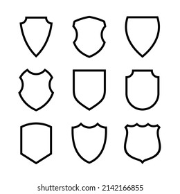 Collection of icons of shields of various shapes. Military or heraldic shield (armorial shield). Isolated vector illustration on a white background.