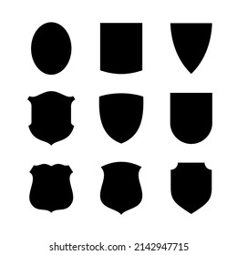 Collection of icons of shields of various shapes. Military or heraldic shield (armorial shield). Isolated vector illustration on a white background.