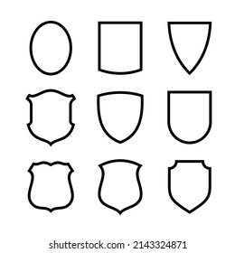 Sammlung von Symbolen verschiedener Formen. Militärisches oder heraldisches Schild (Rüstungsschild). Einzige Vektorgrafik auf weißem Hintergrund.