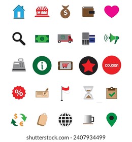 collection of icons for shopping, discounts, money. isolated white background. vector illustration.