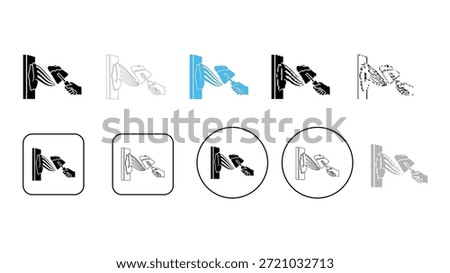 Collection of icons showing a hand using a broom to sweep debris