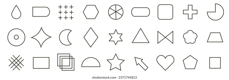 Collection of icons of simple geometric shapes. Thin line geometric shapes. Linear flat style icon. EPS 10.