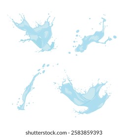 Collection of icons of spilled liquid drops on the surface. Vector icons of flowing drop, wave, splash, splash of nature isolated on white background. Dripping liquid. Water spill.