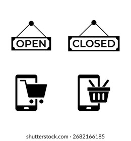 Una colección de iconos para el Estado de la tienda y las compras móviles.
