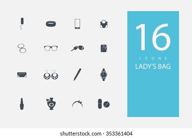 collection of icons in style flat gray color on topic women's accessories