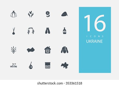 collection of icons in style flat gray color on topic Ukraine