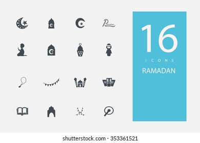 collection of icons in style flat gray color on topic Ramadan icon