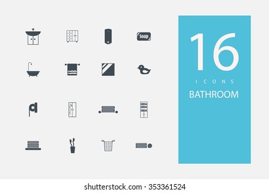 collection of icons in style flat gray color on topic bathroom 
