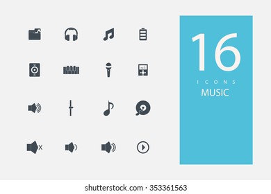 collection of icons in style flat gray color on topic music