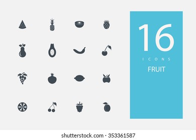 collection of icons in style flat gray color on topic fruit