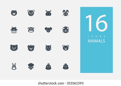 collection of icons in style flat gray color on topic animals