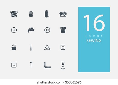 collection of icons in style flat gray color on topic sewing
