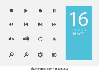 collection of icons in style flat gray color on  topic media player