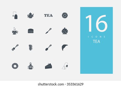 collection of icons in style flat gray color on topic  tea