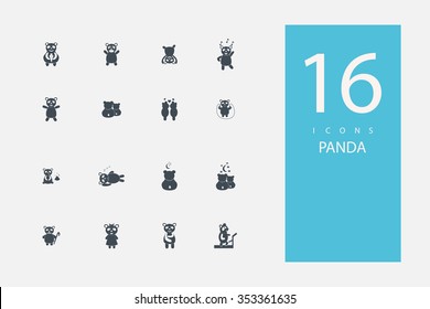 collection of icons in style flat gray color on topic panda