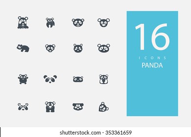 collection of icons in style flat gray color on topic panda