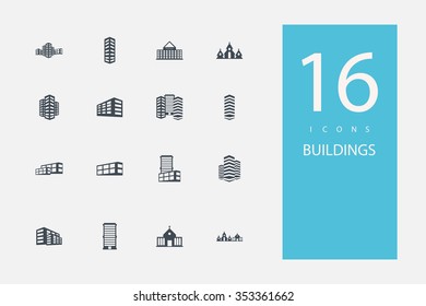 collection of icons in style flat gray color on topic building